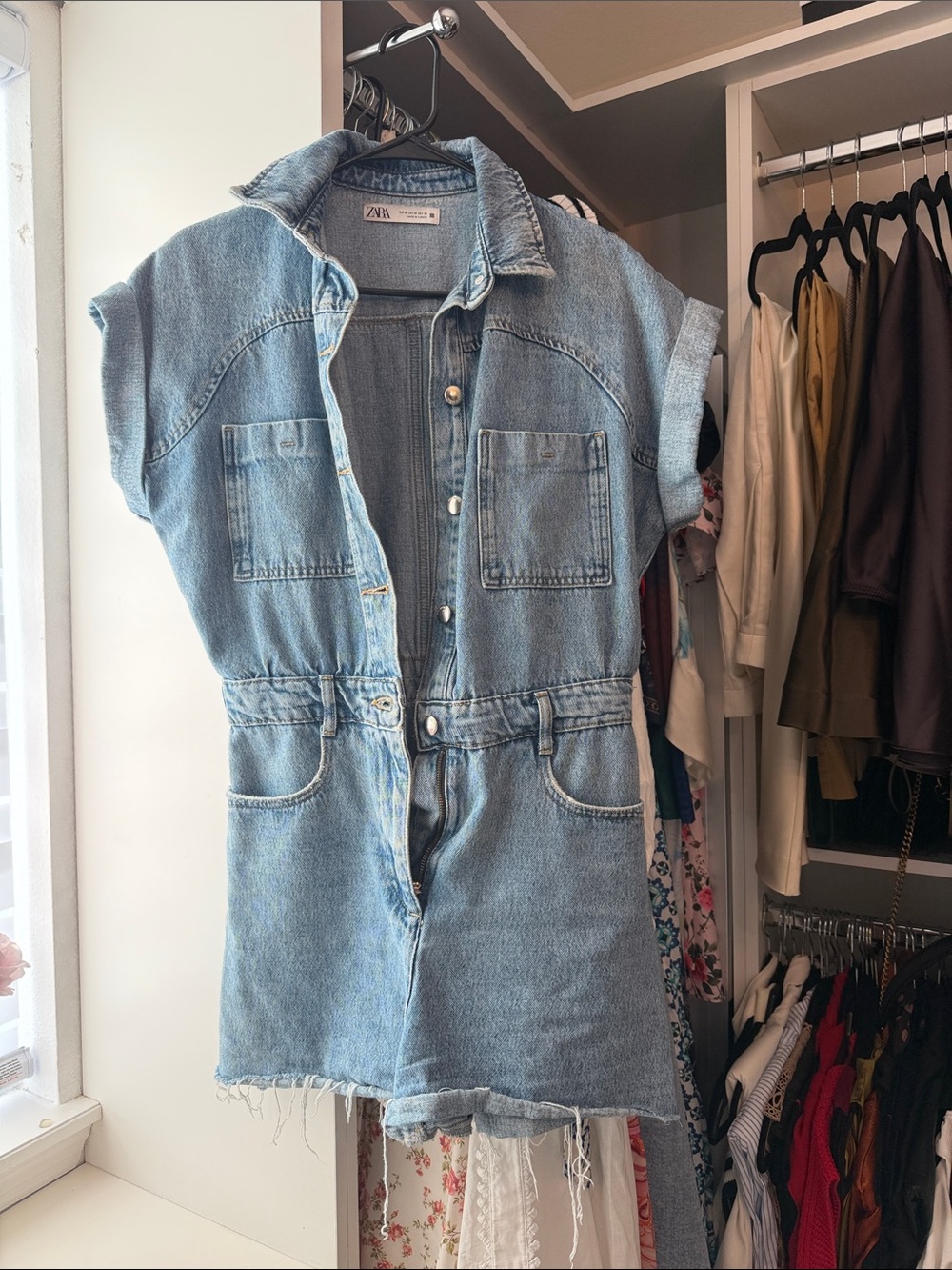 Zara Light Blue Denim Short Sleeve Romper